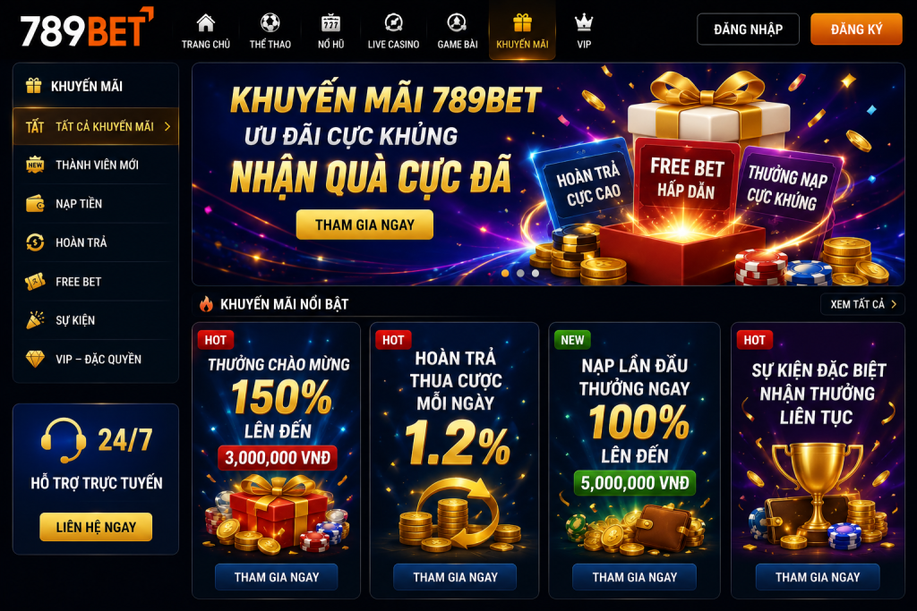 Giao diện trang khuyến mãi 789BET