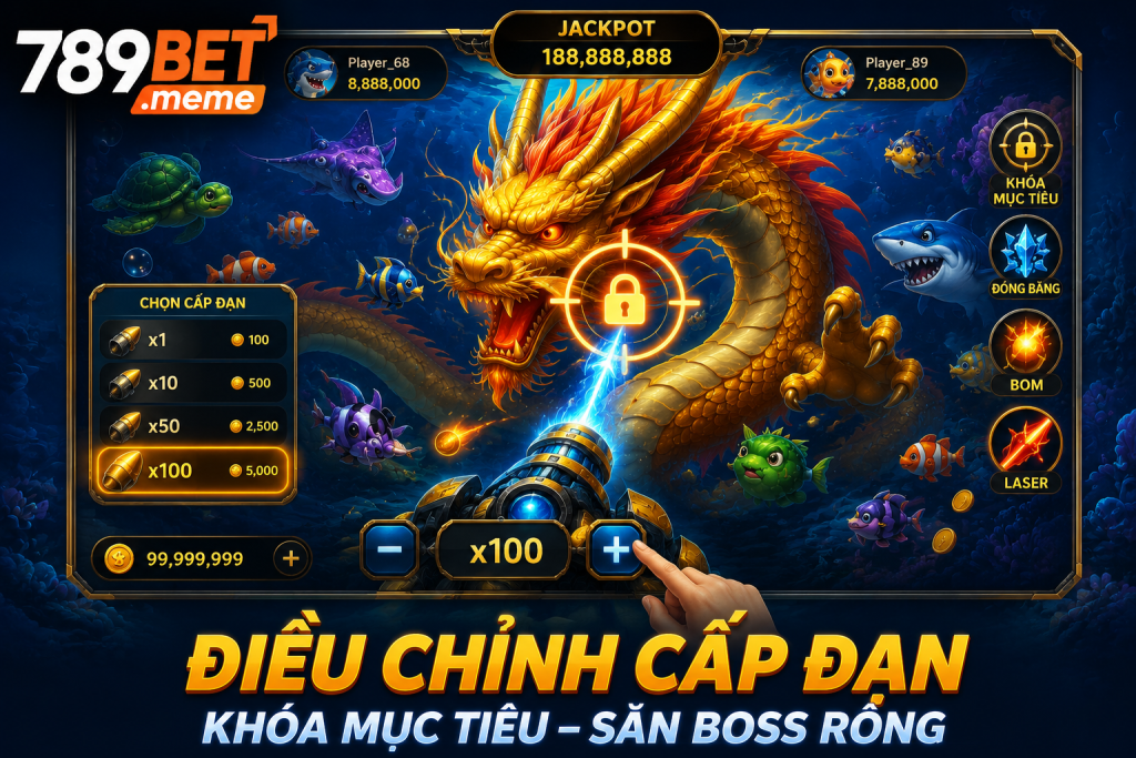 Người chơi điều chỉnh cấp đạn và khóa mục tiêu để săn Boss Rồng.
