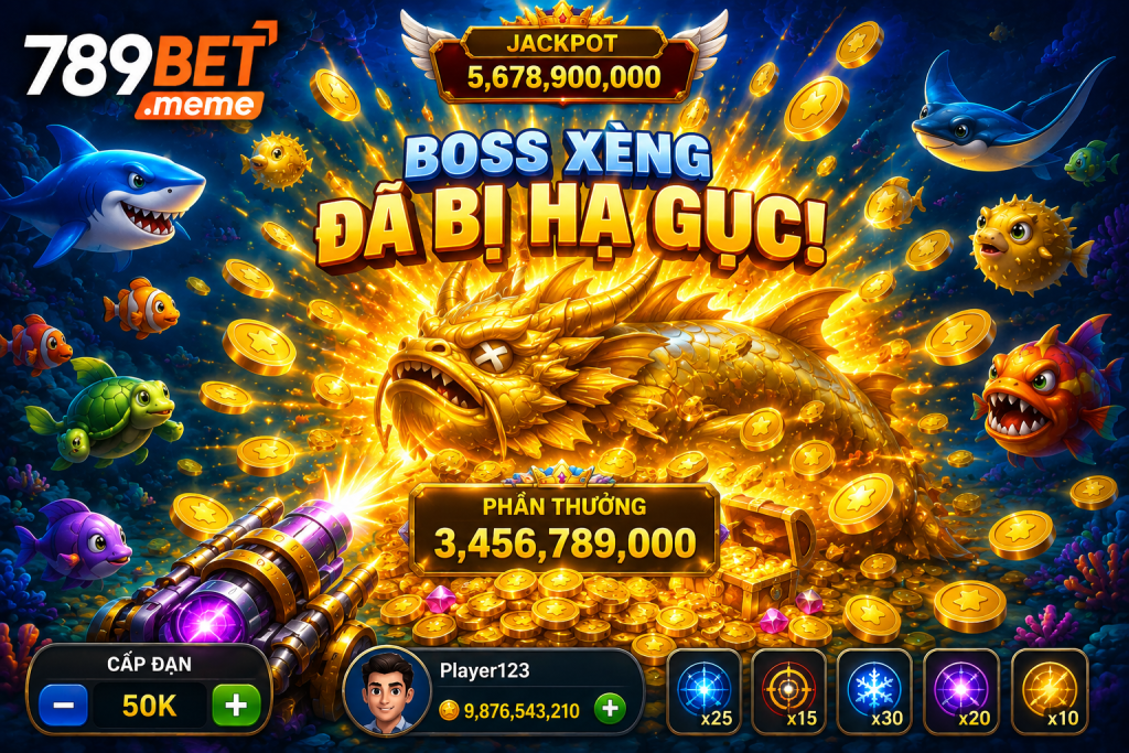 Boss Xèng bị hạ gục với hiệu ứng xu vàng bùng nổ và phần thưởng xuất hiện trên màn hình