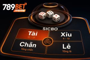 Giao diện bàn Sicbo với ba viên xúc xắc, các cửa cược Tài, Xỉu, Chẵn, Lẻ